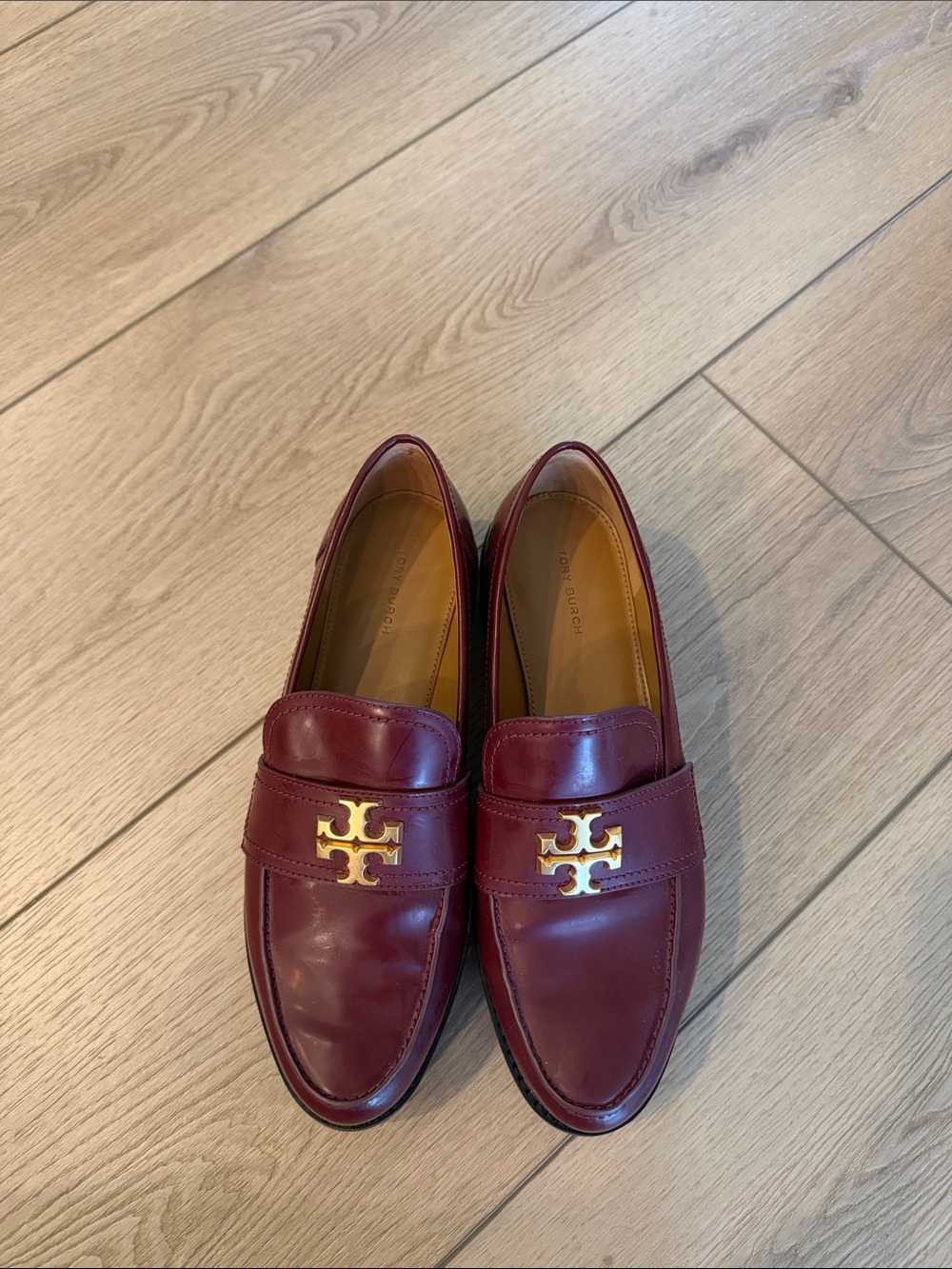 Tory Burch Burgundy Leather Logo Penny Loafers